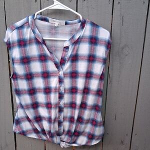Eden & Olivia Women's Plaid Button-Down Shirt - Blue and Pink